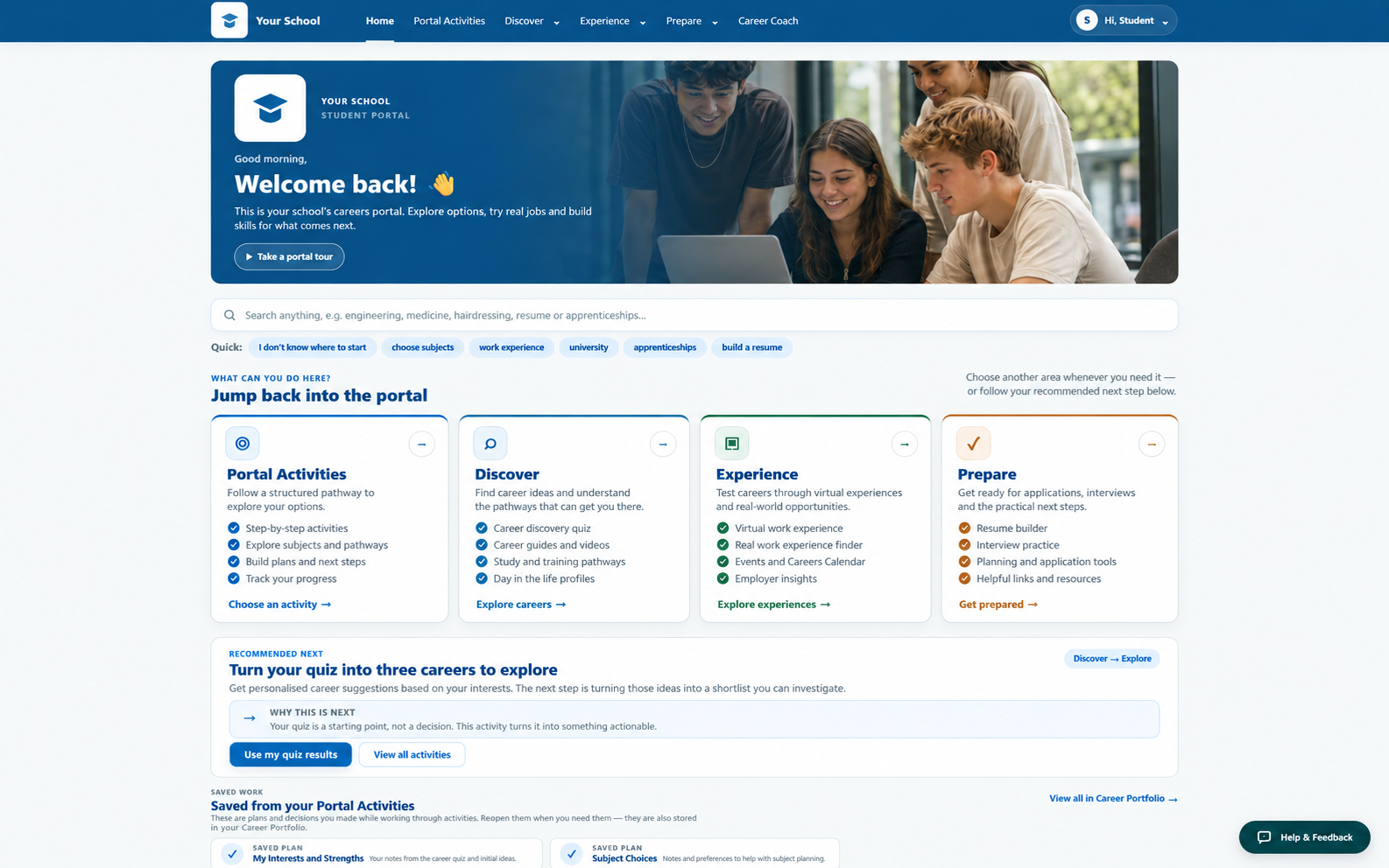 The Student Connexion Student Portal sample view